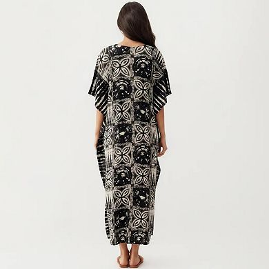 Women's Geometric Print Maxi Caftan Dress with VNeckline Relaxed Fit and Draped Silhouette
