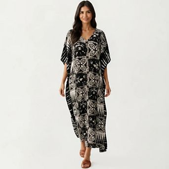 Women's Geometric Print Maxi Caftan Dress with VNeckline Relaxed Fit and Draped Silhouette