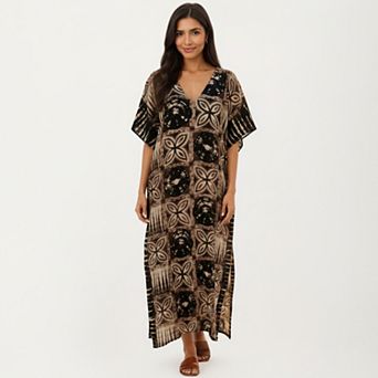 Women's Geometric Print Maxi Caftan Dress with VNeckline Relaxed Fit and Draped Silhouette