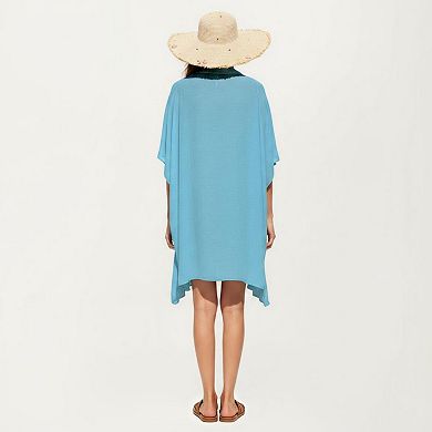 Women's Button Front Swim Cover Up Shirt Dress Loose Lightweight Beach Kaftan