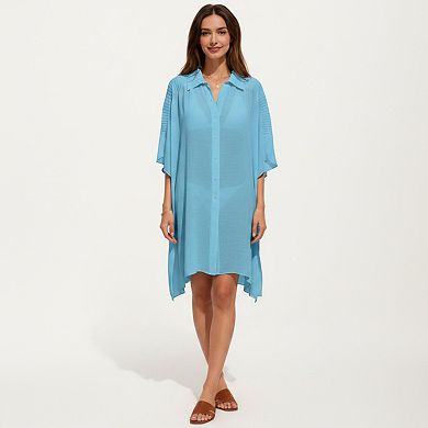 Women's Button Front Swim Cover Up Shirt Dress Loose Lightweight Beach Kaftan