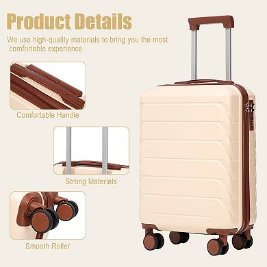 ABS Hard Shell Carry-On Luggage, Scratch Resistant, 4 Spinner Wheels, Combination Lock