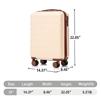 ABS Hard Shell Carry-On Luggage, Scratch Resistant, 4 Spinner Wheels, Combination Lock