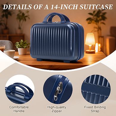 14"/20" 2 pcs/set ABS Spinner Luggage, Combo Lock, Front Opening, 14" Cosmetic Case
