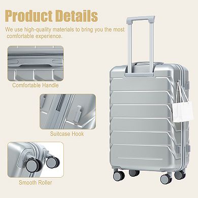 ABS Hard Shell Large Checked Luggage, Scratch Resistant, 4 Wheels, Combo Lock, Side Hooks