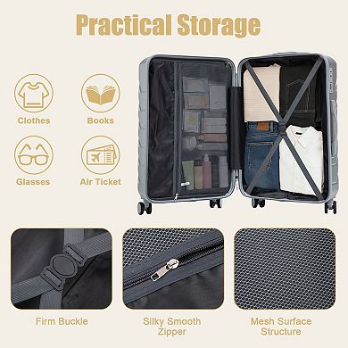 ABS Hard Shell Large Checked Luggage, Scratch Resistant, 4 Wheels, Combo Lock, Side Hooks