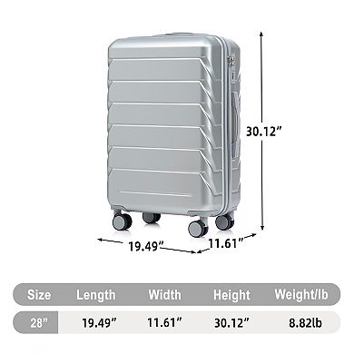 ABS Hard Shell Large Checked Luggage, Scratch Resistant, 4 Wheels, Combo Lock, Side Hooks