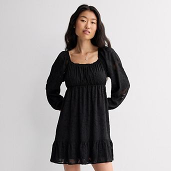 Juniors' Rewind Long Sleeve Lurex Jacquard Mini Dress