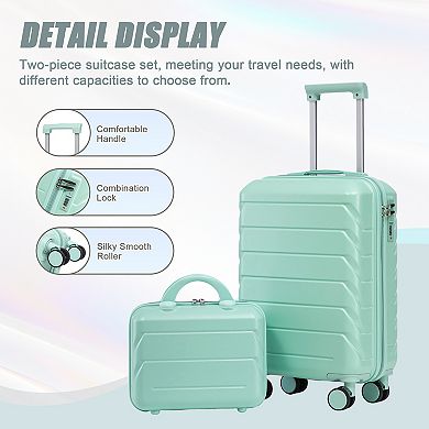 14"/20" 2 pcs/set in ABS Spinner Wheel Luggage, with Combination Lock,14" Cosmetic Case