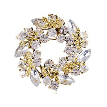 Womens Diamond Inspired Floral Wreath Holiday Christmas Old Fashion Brooch Pin