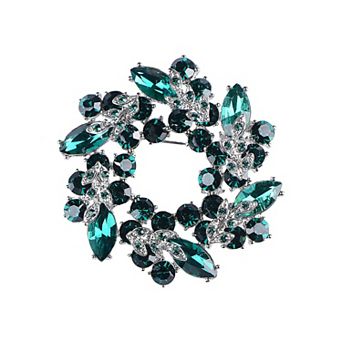 Womens Diamond Inspired Floral Wreath Holiday Christmas Old Fashion Brooch Pin