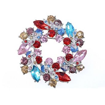 Womens Diamond Inspired Floral Wreath Holiday Christmas Old Fashion Brooch Pin