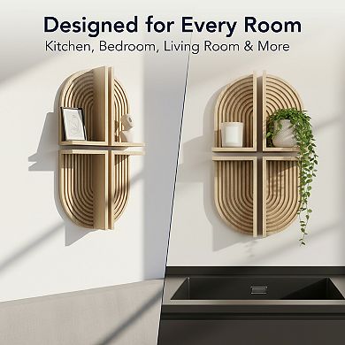 American Art Décor Boho Arched Wood 4-Piece Wall Shelf