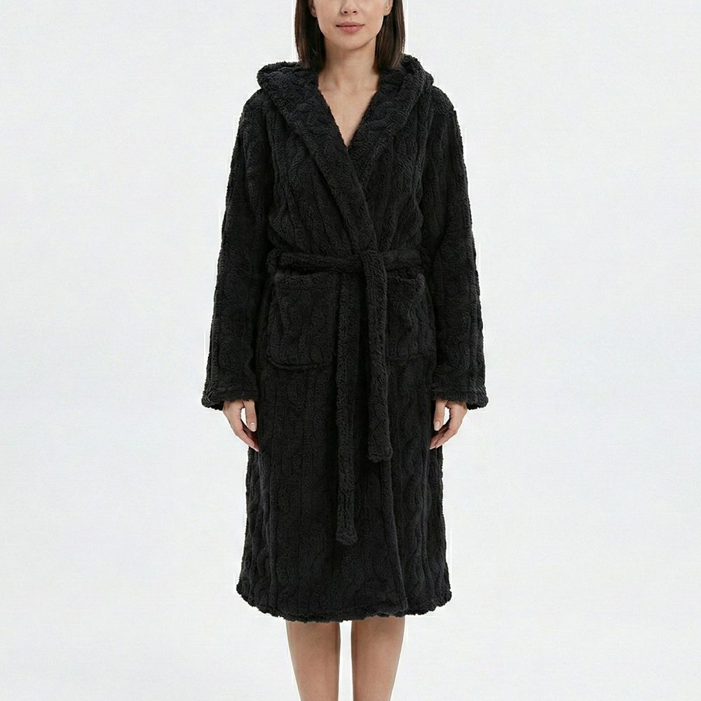 Women's Plush Hooded Long Sleeve robe with Textured Fleece Fabric ...
