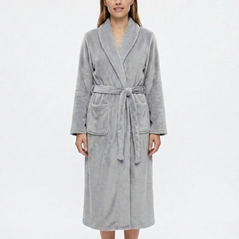 Women's Plush Shawl Collar Long Bathrobe with Full Length Wrap Design Adjustable Waist Tie