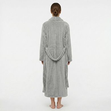 Women's Plush Shawl Collar Long Bathrobe with Full Length Wrap Design Adjustable Waist Tie