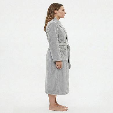 Women's Plush Shawl Collar Long Bathrobe with Full Length Wrap Design Adjustable Waist Tie