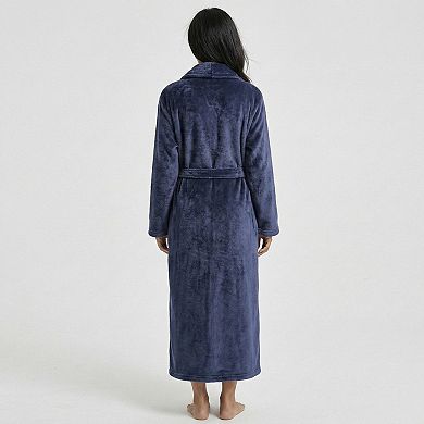 Women's Plush Shawl Collar Long Bathrobe with Full Length Wrap Design Adjustable Waist Tie
