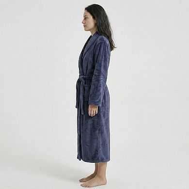Women's Plush Shawl Collar Long Bathrobe with Full Length Wrap Design Adjustable Waist Tie
