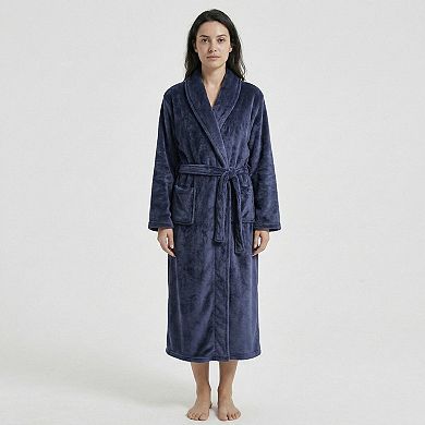 Women's Plush Shawl Collar Long Bathrobe with Full Length Wrap Design Adjustable Waist Tie