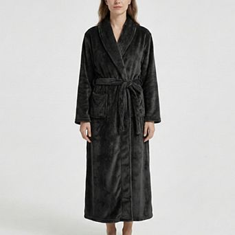 Women's Plush Shawl Collar Long Bathrobe with Full Length Wrap Design Adjustable Waist Tie