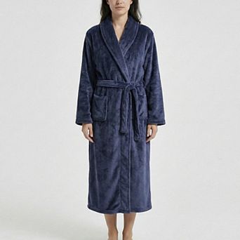Women's Plush Shawl Collar Long Bathrobe with Full Length Wrap Design Adjustable Waist Tie
