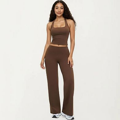 Women's Square Neck Racerback Crop Tank Fitted Stretch Athletic Workout Top for Yoga Training