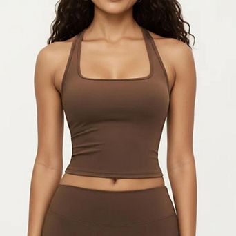 Women's Square Neck Racerback Crop Tank Fitted Stretch Athletic Workout Top for Yoga Training