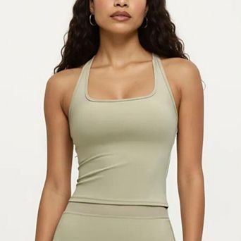 Women's Square Neck Racerback Crop Tank Fitted Stretch Athletic Workout Top for Yoga Training