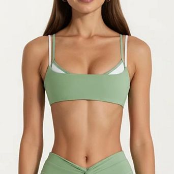 Women's Double Strap Sports Bra with Twist Back Light Support Workout Bra for Yoga Fitness Training