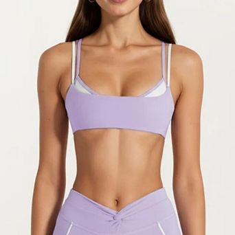 Women's Double Strap Sports Bra with Twist Back Light Support Workout Bra for Yoga Fitness Training