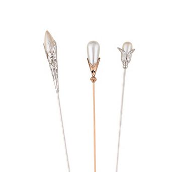 Classic Vintage 3 pc Hat Brooch Pin Set with Rhinestone and Pearl Accents for Scarves and Hats