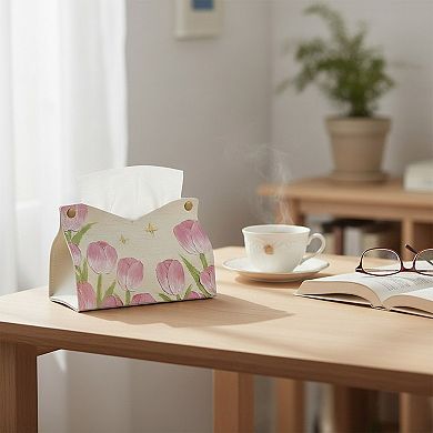 3-Piece Floral Decorative Tissue Box Cover with Painted Tulip Design