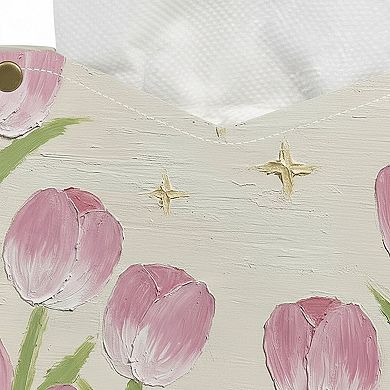 3-Piece Floral Decorative Tissue Box Cover with Painted Tulip Design
