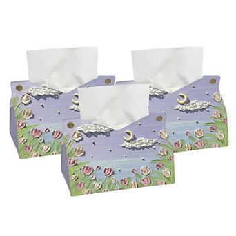 3 pc Floral Decorative Tissue Box Cover with Painted Tulip Design