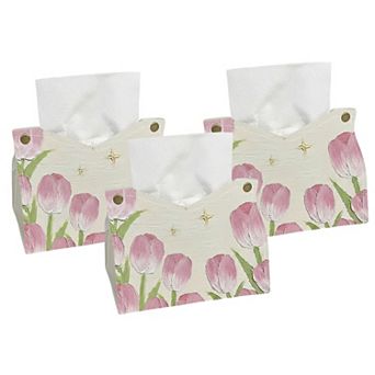 3 pc Floral Decorative Tissue Box Cover with Painted Tulip Design