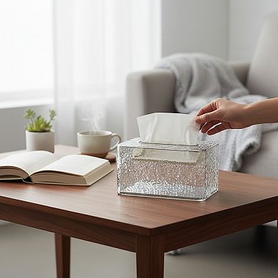 Textured Clear Acrylic Tissue Box Cover with Modern Rectangular Design