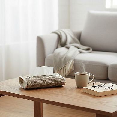 Textured Fabric Tissue Box Cover with Clean Trim Detail