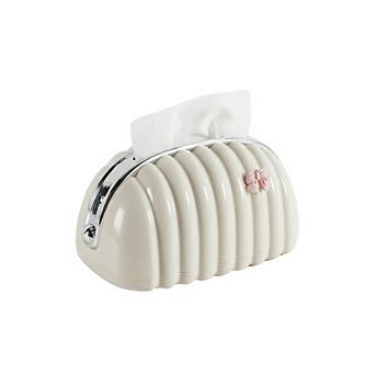 Ribbed Decorative Tissue Holder with Handle and Bow Accent