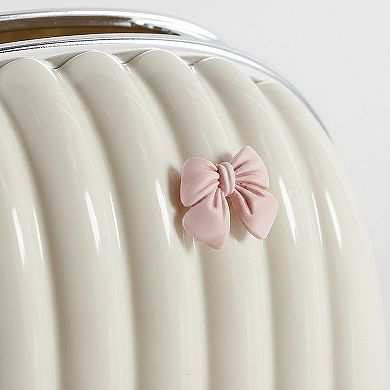 Ribbed Decorative Tissue Holder with Handle and Bow Accent