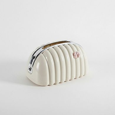 Ribbed Decorative Tissue Holder with Handle and Bow Accent