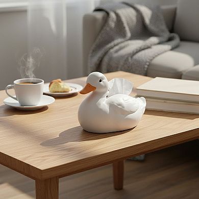 Duck Shaped Decorative Tissue Holder with Smooth Ceramic Finish