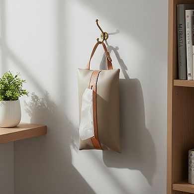 Soft Faux Leather Tissue Holder with Strap Handle and Snap Closure