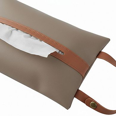 Soft Faux Leather Tissue Holder with Strap Handle and Snap Closure