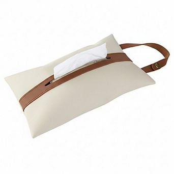 Soft Faux Leather Tissue Holder with Strap Handle and Snap Closure