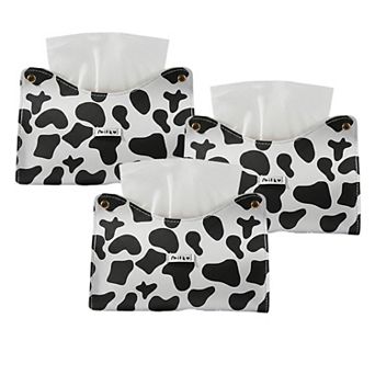 3 pc Cow Print Tissue Box Cover Decorative Soft Holder for Tabletop Use