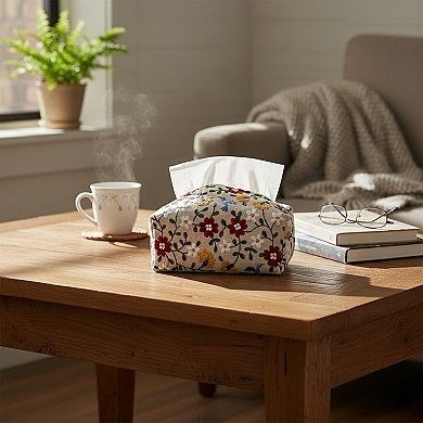 Embroidered Fabric Tissue Holder with Patchwork Pattern Design