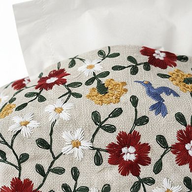 Embroidered Fabric Tissue Holder with Patchwork Pattern Design