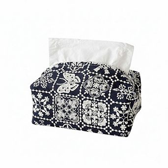 Embroidered Fabric Tissue Holder with Patchwork Pattern Design