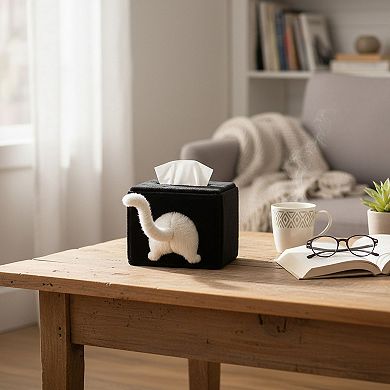 Cat Tail Shaped Tissue Box Cover Soft Plush Decorative Holder